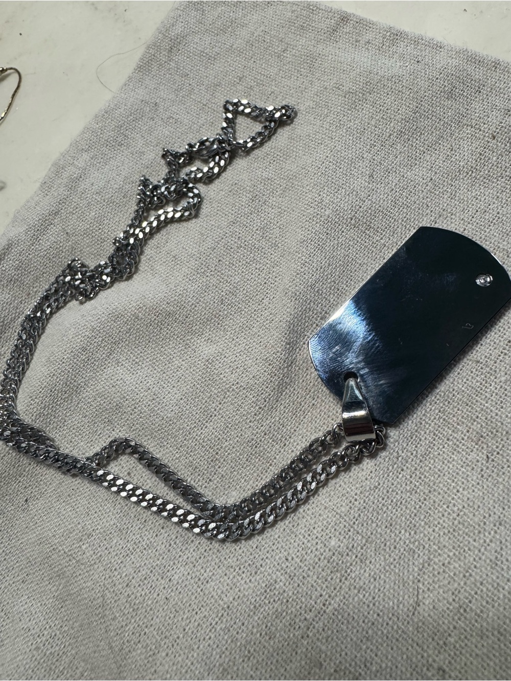 Men's Polished Silver Dog Tag Necklace - Stainless Look